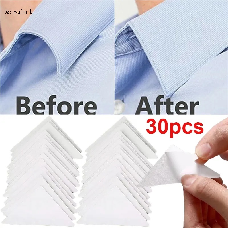 แผ่นสติกเกอร์ PVC ใส กันม้วน มีกาวในตัว สําหรับติดปกเสื้อเชิ้ต เครื่องแบบผู้ชาย ผู้หญิง 20 30 ชิ้น