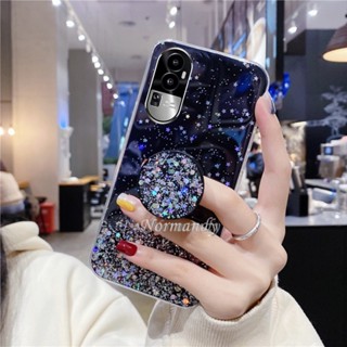 ใหม่ เคสโทรศัพท์มือถือ ซิลิคอน TPU นิ่ม ใส กันกระแทก ลายดาว ท้องฟ้ากลางคืน พร้อมขาตั้งพับได้ สําหรับ OPPO Reno10 Pro Reno 10 Pro+ Plus 5G 2023