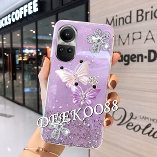 พร้อมส่ง ใหม่ เคสโทรศัพท์มือถือนิ่ม ลายผีเสื้อบินน่ารัก ประดับเลื่อม แวววาว สําหรับ OPPO Reno10 Pro Plus Pro+ 5G 2023 Reno 10 10Pro Reno10Pro+