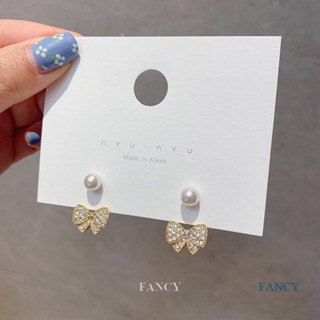 Fancy ต่างหูเข็มเงินแท้ 925 ประดับโบว์ ไข่มุก