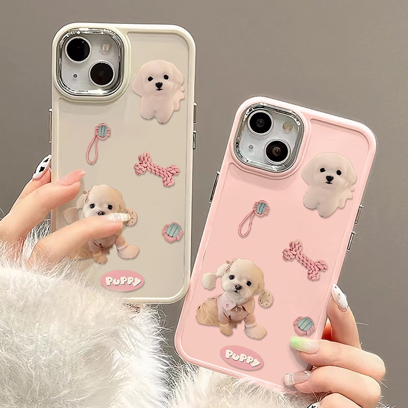 เคสโทรศัพท์มือถือซิลิโคน กันกระแทก ลายลูกสุนัข สีชมพู สําหรับ IPhone 14 13 12 11 Pro Max XS X XR 8 + 7 Plus