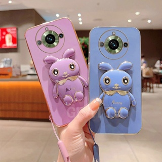 เคสมือถือ แบบนิ่ม ลายกระต่ายน่ารัก พร้อมสายคล้อง ป้องกันเลนส์กล้อง สําหรับ Realme11 Realme 11 Pro 11 Pro+ 2023 Realme11Pro