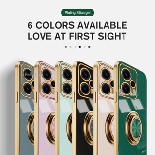 For Xiaomi PocoF5 Poco F5 Pro F5Pro 5G Plating Ring Magnetic Stand Holder Soft TPU Mobile Phone Case Camera Lens Protect Shockproof Back Cover