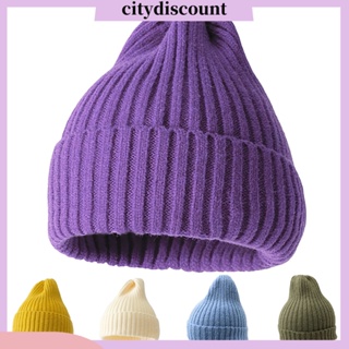 &lt;citydiscount&gt; หมวกบีนนี่ ผ้าถัก ยืดหยุ่น ใส่สบาย ระบายอากาศ สีพื้น อบอุ่น ฤดูหนาว สําหรับผู้หญิง