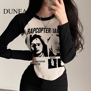 Dunea เสื้อแขนยาว คอยู พิมพ์ลาย สไตล์อเมริกัน สําหรับผู้หญิง