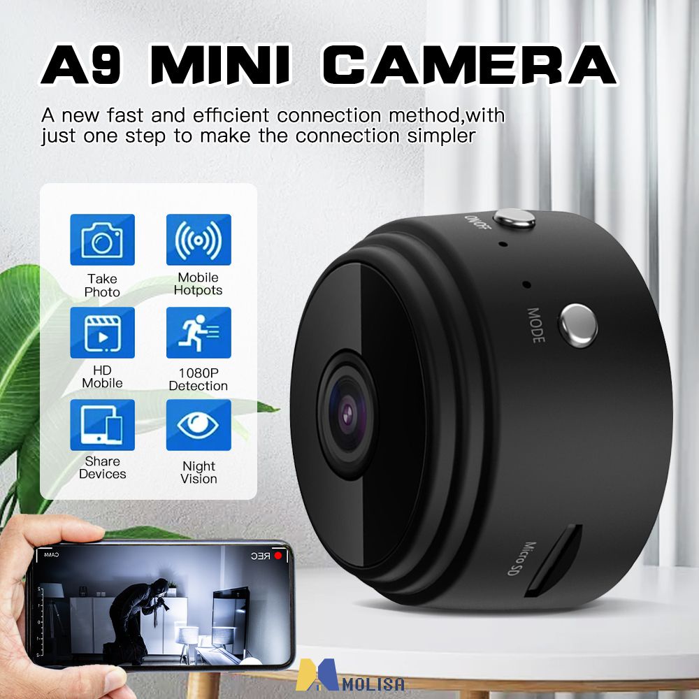 A9 กล้องวงจรปิดขนาดเล็ก Wifi เชื่อมต่อกับโทรศัพท์มือถือ 1080p Hd Webcam Mini Ip Camera MOLISA