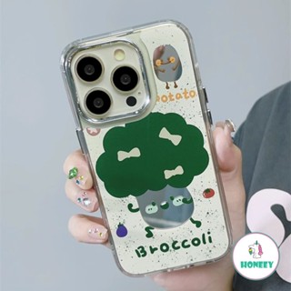 เคสโทรศัพท์มือถือกระจก กันกระแทก ป้องกันเลนส์กล้อง ปิดด้านหลัง ลาย Broccoli แฟชั่น สําหรับ iPhone 14 Pro Max 13 12 11 Pro Max Xr Xs