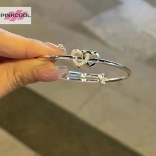 Pinkcool สร้อยข้อมือ กําไลข้อมือแฟชั่น รูปหัวใจคู่ ปรับได้ สีเงิน เรียบง่าย ของขวัญ สําหรับผู้หญิง เพื่อน เครื่องประดับ ขายดี