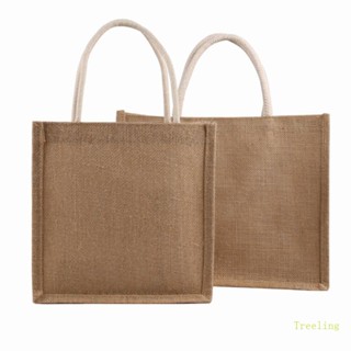 Treeling Jute Burlap Tote ถุงผ้ากระสอบ ขนาดใหญ่ ใช้ซ้ําได้ พร้อมหูหิ้ว สําหรับผู้หญิง ช้อปปิ้ง