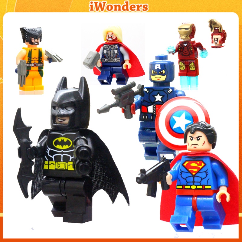 Minifigures Spiderman Batman ของเล่นของขวัญ Superman Wolverine Thor Hulk กัปตันอเมริกามินิตัวเลข