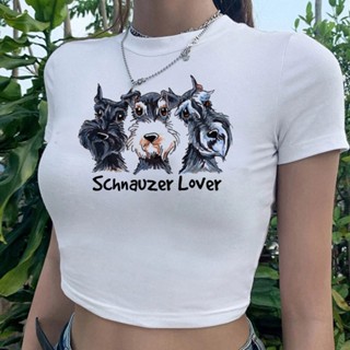 Schnauzer cyber y2k เสื้อครอปท็อป ลายกราฟฟิคน่ารัก แฟชั่นเกาหลี สําหรับผู้หญิง