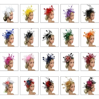 Han ตาข่ายหมวก Fascinator ท็อปเปอร์ดอกไม้ขนนกริบบิ้นมุกงานแต่งงานค็อกเทล Headwear