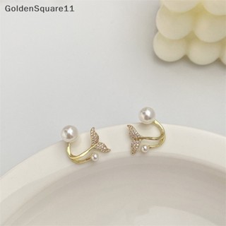 Goldensquar ต่างหูสตั๊ด ประดับไข่มุกเทียม คริสตัล รูปหางปลา สไตล์เกาหลี หรูหรา เครื่องประดับแฟชั่น สําหรับผู้หญิง 1 คู่