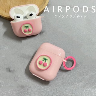 เคสหูฟังบลูทูธไร้สาย Tpu นิ่ม กันกระแทก ลายเชอร์รี่ สีชมพู เรียบง่าย สําหรับ Airpods 1 2 3 Pro 2