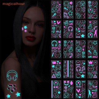 Magicalhour^^ สติกเกอร์รอยสักชั่วคราว กันน้ํา สีเรืองแสง สําหรับปาร์ตี้ บาร์ ไนท์คลับ 10 แพ็ค