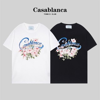 ขายดีที่สุด Casa55bl1anca เสื้อยืดแขนสั้น ผ้าฝ้าย พิมพ์ลายตัวอักษร และดอกไม้ พลัสไซซ์ สําหรับผู้ชาย และผู้หญิง