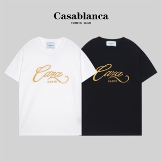 Fashion Casa55bl1anca เสื้อยืดลําลอง ผ้าฝ้าย แขนสั้น ปักลาย สีทอง พลัสไซซ์ สําหรับผู้ชาย ผู้หญิง เหมาะกับการเล่นกีฬา