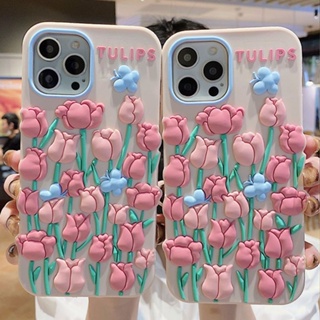 เคสโทรศัพท์มือถือ ซิลิโคน ลายดอกทิวลิป 3D สําหรับ Iphone 13 12pro 11 8P