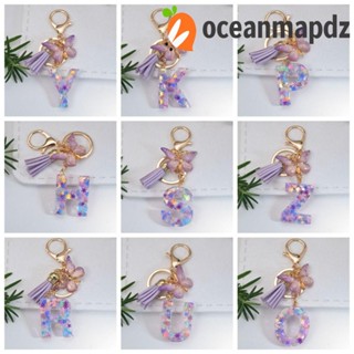 Oceanmapdz พวงกุญแจเรซิ่น รูปเกล็ดหิมะ สีม่วง A ถึง Z 26 ตัวอักษร A ถึง Z 26 สําหรับตกแต่ง