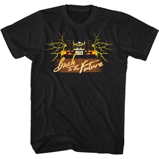  พิมพ์ลาย เสื้อยืดอย่าลืมกลับมาอีกครั้ง Back To The Future 80s Movie Outatime Lightning Bolts