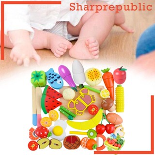 [Sharprepublic] ชุดของเล่นไม้ หั่นผัก ผลไม้ สําหรับเด็ก 35 ชิ้น