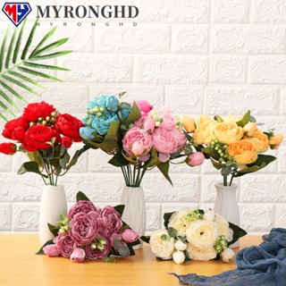 Myronghd แจกันดอกกุหลาบประดิษฐ์ 9 ดอก 30 ซม. สไตล์วินเทจ สําหรับตกแต่งบ้าน