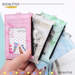 Eutus ใหม่ กระเป๋าใส่บัตร บัตร เหรียญ มีซิป หนัง PU พร้อมสายคล้องคอ สําหรับสํานักงาน