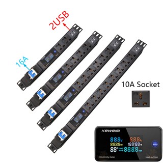 อุปกรณ์จ่ายไฟทั่วไป พร้อมจอแสดงผลดิจิทัล PDU 16A ป้องกันไฟกระชาก พร้อมสายต่อขยาย 2USB 2 เมตร