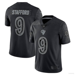 เสื้อยืดกีฬาแขนสั้น ลายทีมชาติฟุตบอล Ani NFL Los Angeles Rams Matthew Stafford RFLCTV สีดํา พลัสไซซ์