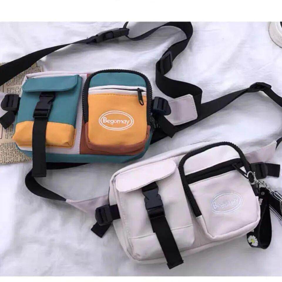 กระเป๋าคาดอก คาดเอว แฟชั่น ผ้าไนล่อน ป้ายโลโก้ปัก กระเป๋าคาดหน้าอกฮิปฮอป กระเป๋าคาดอก เทรนด์ญี่ปุ่น ฮิปฮอป - รูปที่ 5