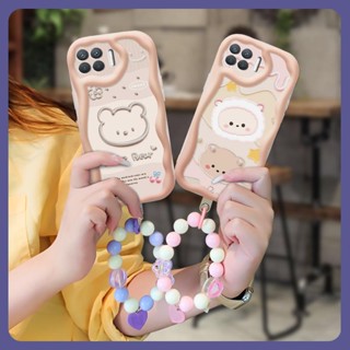 Soft Liquid silicone Phone Case For OPPO F17 Pro/Reno4 Lite/A93 4G/Reno4F Love bracelet Wave border For Girls