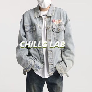 CHILLG LAB แจ็คเก็ตยีนส์ผู้ชายอารมณ์ปกขี้เกียจมาตรฐานแจ็คเก็ตแขนยาวเยาวชนยอดนิยมฤดูใบไม้ผลิและฤดูใบไม้ร่วงฮาราจูกุแนวโน้มที่เรียบง่าย