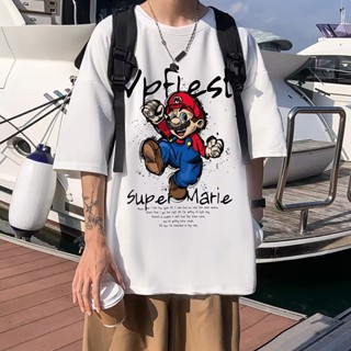 เสื้อยืดแขนสั้น พิมพ์ลายการ์ตูนอนิเมะ Mario ทรงหลวม สวมใส่สบาย แฟชั่นฤดูร้อน สําหรับผู้ชาย ไซซ์ M - 8XL