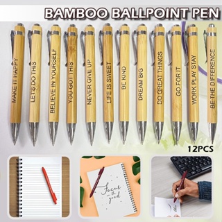 12pcs Inspirational Bamboo Pen Wood Bamboo Pen Motivational Quote Ballpoint Pen