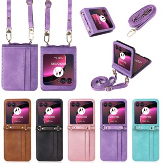 เคสหนัง ฝาพับ พร้อมช่องใส่บัตร สายคล้องยาว สําหรับ Motorola Razr 40 UIltra Moto Razr 40 ultra 2023 Razr40 ultra