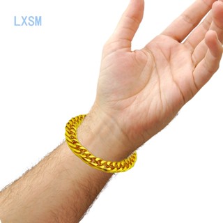 Lxsm สร้อยข้อมือโซ่ สเตนเลส ชุบทอง 18K สไตล์คลาสสิก 12 มม. สําหรับผู้ชาย