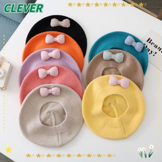 Clever หมวกเบเร่ต์ ผ้าถัก ประดับโบว์น่ารัก 8 ม.-4 ปี สีพื้น สไตล์เจ้าหญิง สําหรับเด็กผู้หญิง