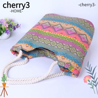 Cherry3 กระเป๋าสะพายไหล่ กระเป๋าถือ กระเป๋าช้อปปิ้ง ผ้าแคนวาส ความจุสูง ใช้ซ้ําได้ แฮนด์เมด สําหรับผู้หญิง