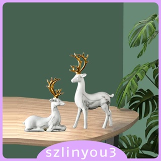 [Szlinyou3] ฟิกเกอร์เรซิ่น รูปปั้นกวางเอลก์ สําหรับตกแต่งบ้าน 1 คู่