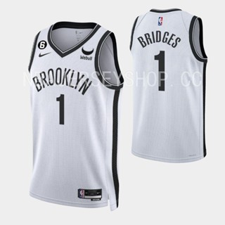 【คุณภาพสูง】ตาข่าย Nba Brooklyn ของแท้ แบบใหม่ สําหรับผู้ชาย #1 เสื้อกีฬาแขนสั้น ลายทีม Mikal Bridges White Jersey 2022-23 Association Edition Swingman