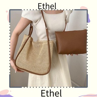 Ethel1 กระเป๋าสะพายไหล่ กระเป๋าถือ หนังสาน หูหิ้ว ขนาดใหญ่ เหมาะกับเดินชายหาด แฟชั่นฤดูร้อน