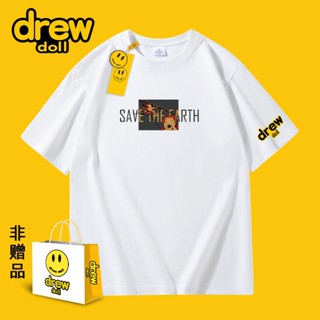 Drew ใหม่ หลวม การ์ตูน ผ้าฝ้าย คู่รัก แขนสั้น ผู้ชายและผู้หญิง เสื้อยืดอเมริกัน