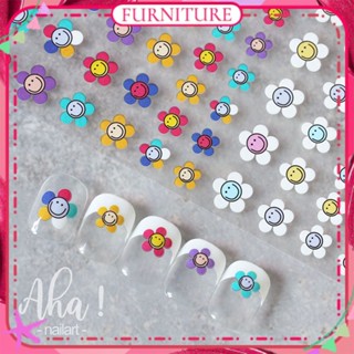 ♕ Aha Nail Art สติกเกอร์ดอกทานตะวันดอกไม้สีหน้ายิ้ม Ins Wind Back สติ๊กเกอร์ติดเล็บ Summer Nail Decoration Manicure Tool For Nail Shop FURNITURE