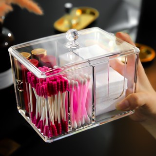 Tiktok explosion# acrylic makeup cotton storage box with cover cotton swab box transparent dressing table desktop storage cotton swab box cotton swab box 8vv