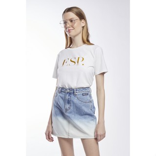 ESP เสื้อทีเชิ้ตแต่งคริสตัล ผู้หญิง สีขาว | Crystal Embellished Tee Shirt | 06031