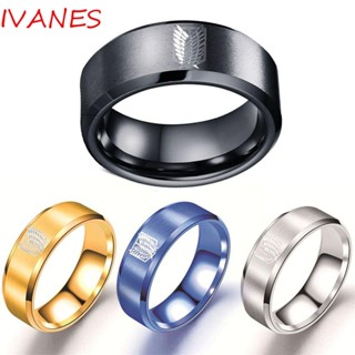 Ivanes แหวนสเตนเลส ลายอนิเมะผ่าพิภพไททัน สีดํา ของขวัญ สําหรับผู้ชาย ผู้หญิง