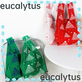 Eucalytus1 กระเป๋าถือ ผ้าถัก ความจุสูง ลายต้นคริสต์มาส แฟชั่น สําหรับนักเรียน