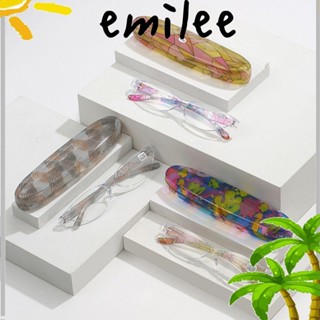 EMILEE แว่นตาอ่านหนังสือ ลายดอกไม้ พร้อมเคส น้ําหนักเบา ป้องกันแสงสีฟ้า สําหรับอ่านหนังสือคอมพิวเตอร์