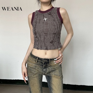 Weania ใหม่ เสื้อกล้ามครอป ถัก แบบกลวง ออกแบบใหม่ สําหรับผู้หญิง