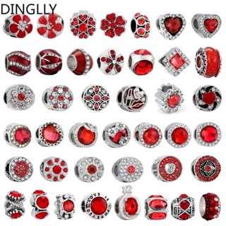 Dinglly ลูกปัดคริสตัล อัลลอย ทรงกลม สีแดง สีเงิน สําหรับทําเครื่องประดับ Diy